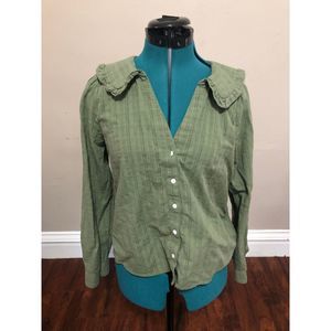 Madewell Green Long Sleeve Peter Pan Collar Button Down Blouse, size 8